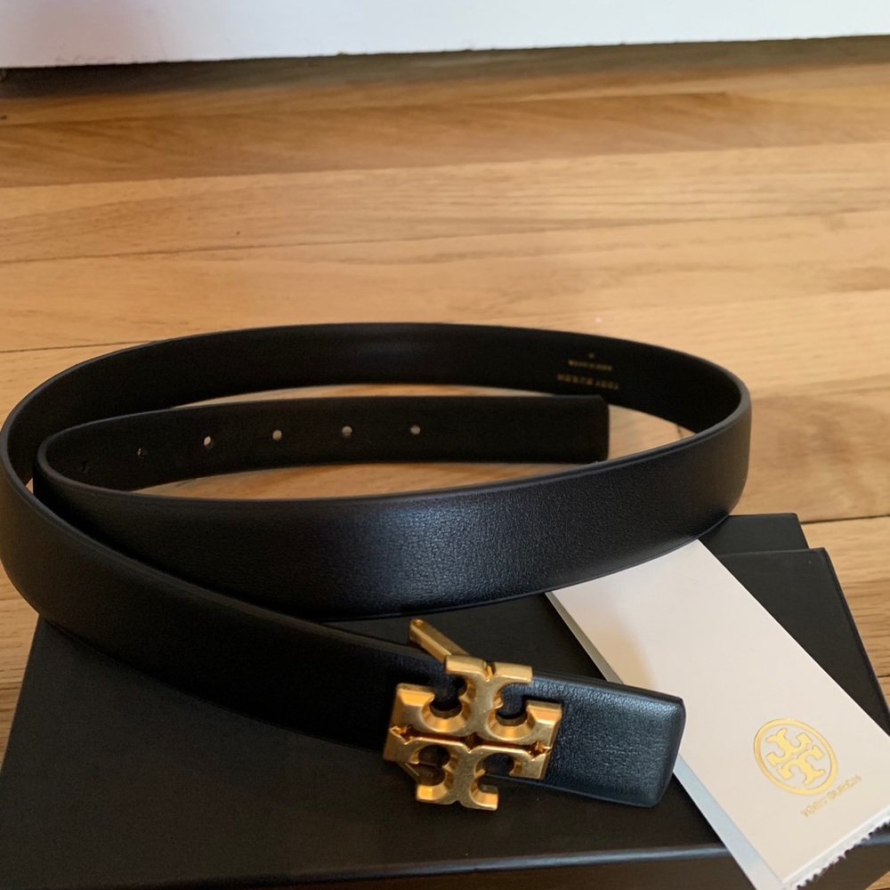 Tory Burch Kira Black Leather Belt